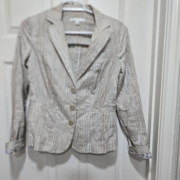 Cabi Ginger Snap Gingham Plaid Blazer Small Style 346 Floral Cuffs - Picture 3 of 12